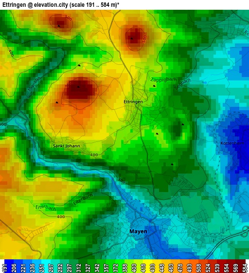 Ettringen elevation map