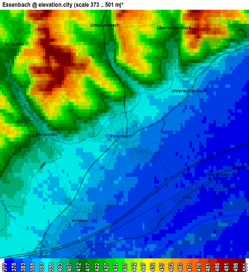 Essenbach elevation map