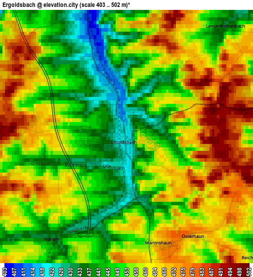 Ergoldsbach elevation map