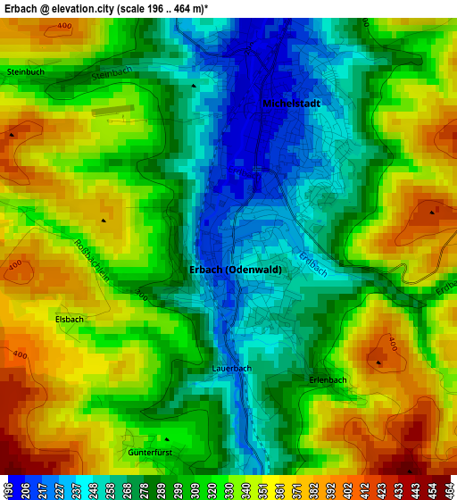 Erbach elevation map