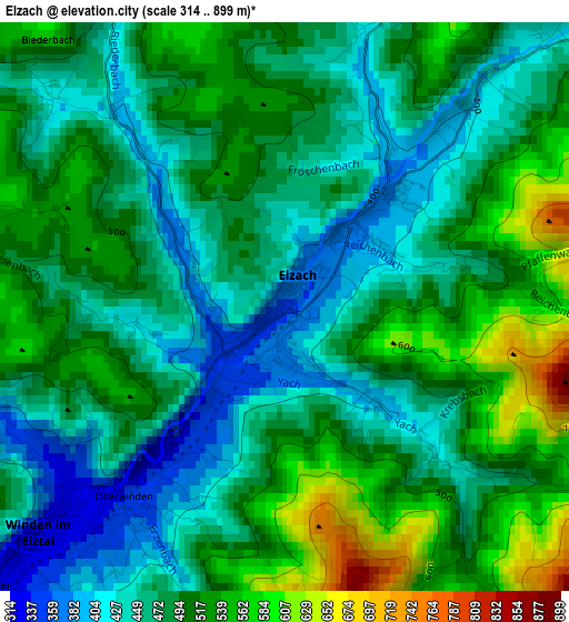 Elzach elevation map