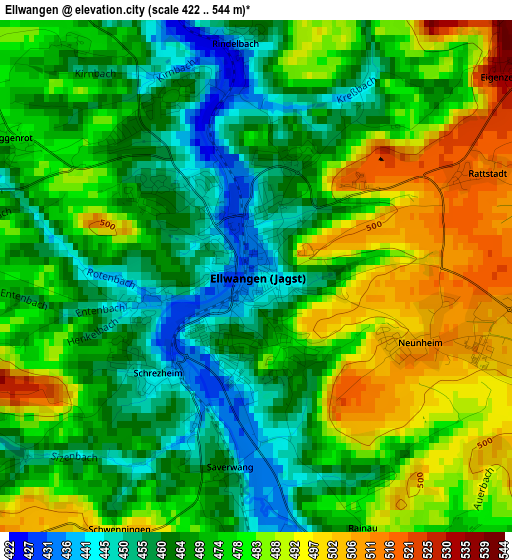 Ellwangen elevation map