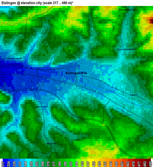 Eislingen elevation map