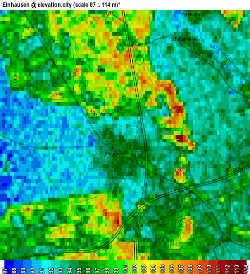 Einhausen elevation map