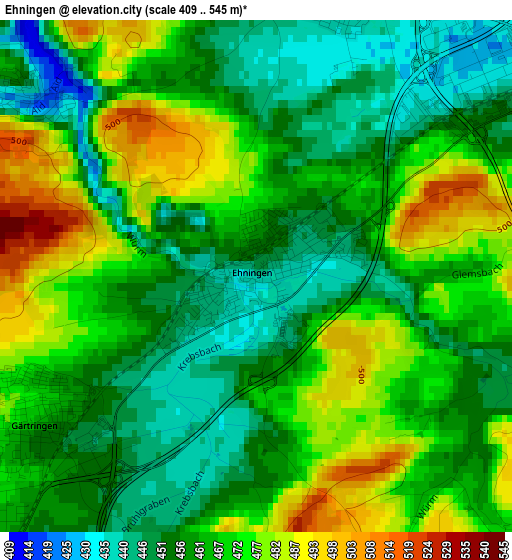 Ehningen elevation map