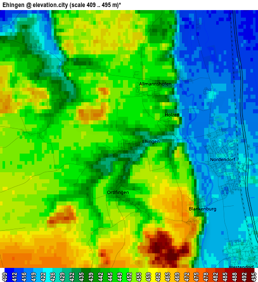 Ehingen elevation map