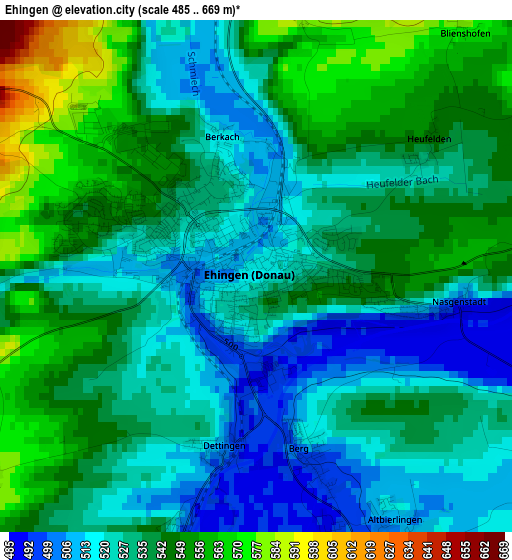 Ehingen elevation map