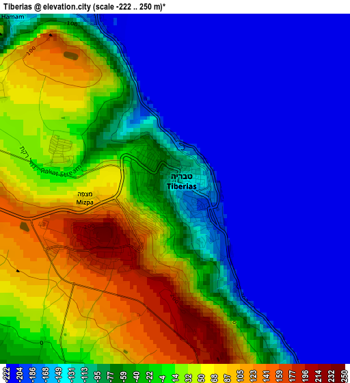 Tiberias elevation map