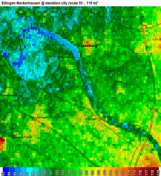 Edingen-Neckarhausen elevation map