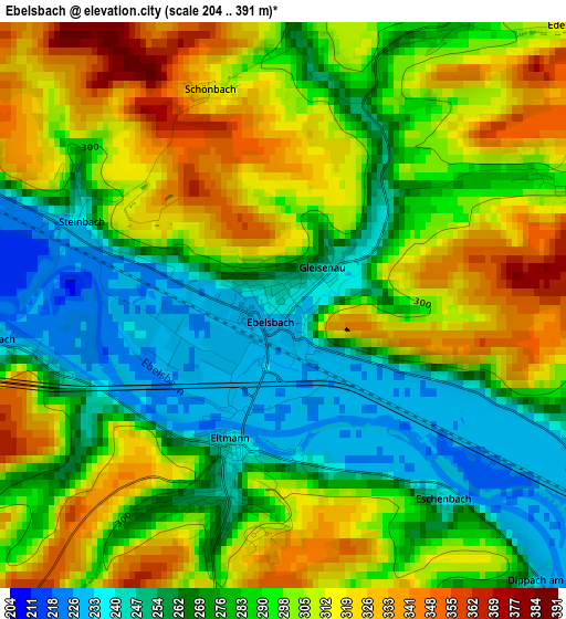 Ebelsbach elevation map