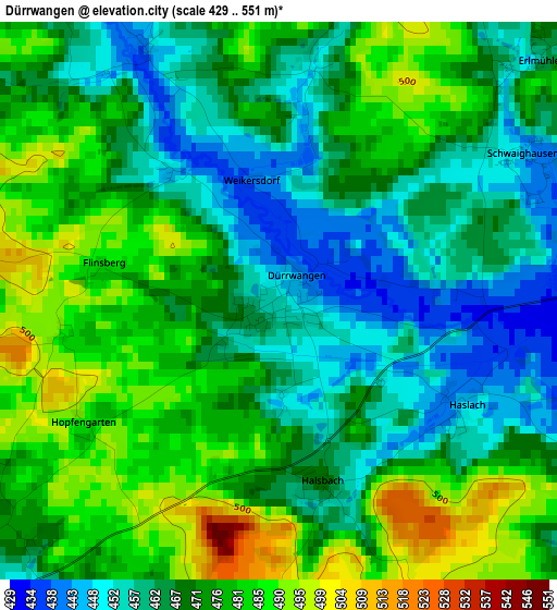 Dürrwangen elevation map