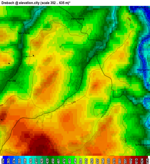 Drebach elevation map