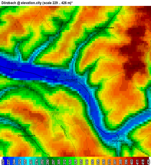 Dörzbach elevation map