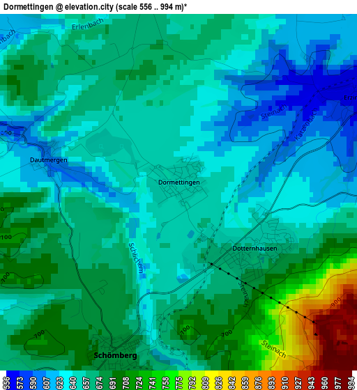 Dormettingen elevation map