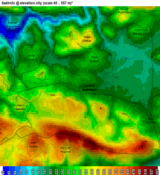 Sakhnīn elevation map