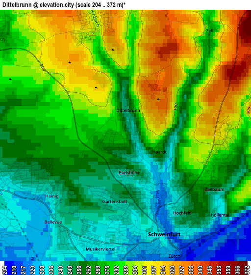 Dittelbrunn elevation map