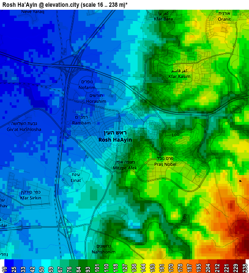 Rosh Ha‘Ayin elevation map