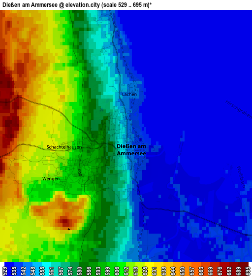 Dießen am Ammersee elevation map