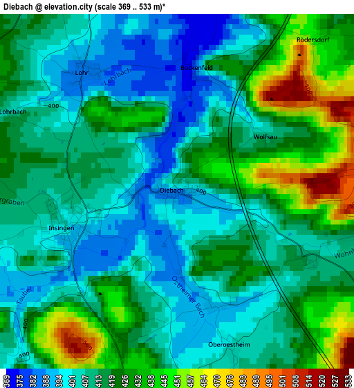 Diebach elevation map