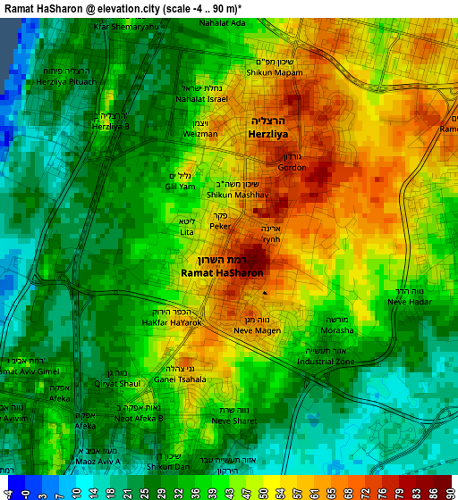 Ramat HaSharon elevation map