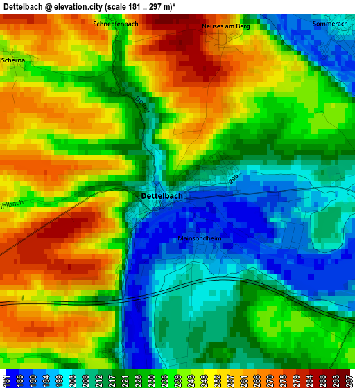 Dettelbach elevation map