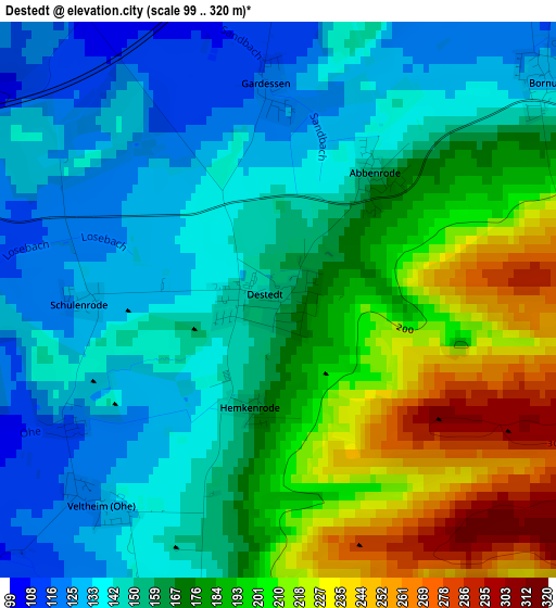 Destedt elevation map