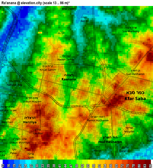 Ra'anana elevation map