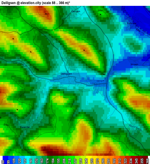 Delligsen elevation map