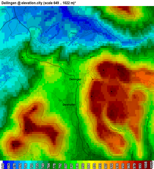 Deilingen elevation map