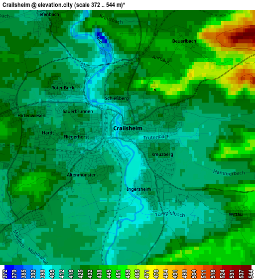 Crailsheim elevation map