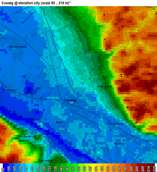 Coswig elevation map