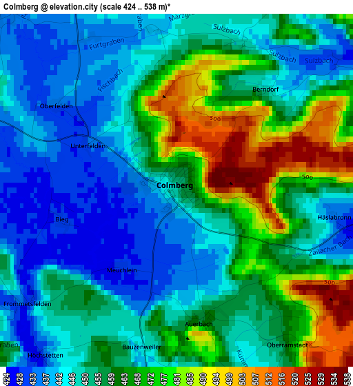 Colmberg elevation map