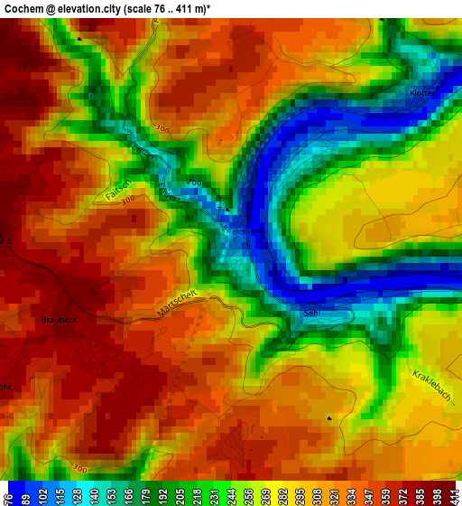 Cochem elevation map