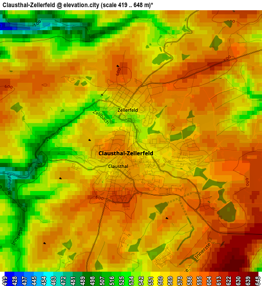 Clausthal-Zellerfeld elevation map