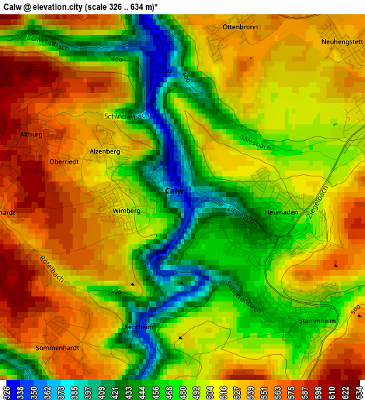 Calw elevation map