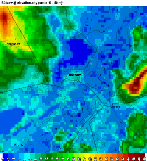 Bützow elevation map