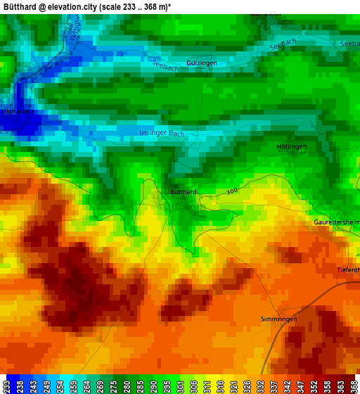 Bütthard elevation map