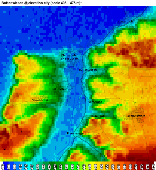 Buttenwiesen elevation map