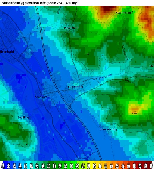 Buttenheim elevation map