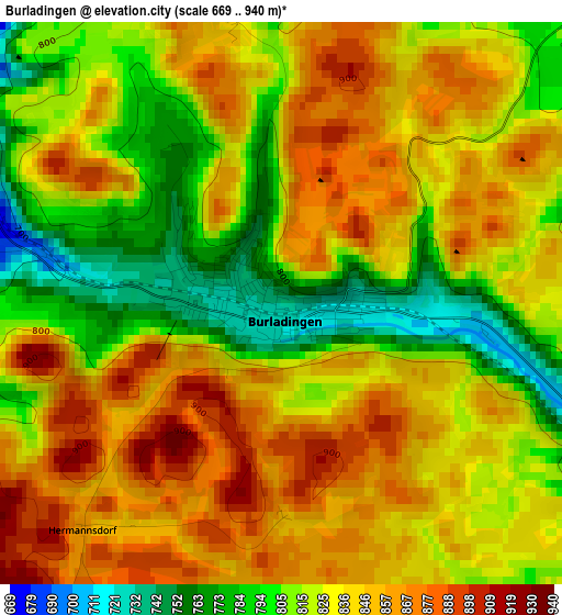 Burladingen elevation map