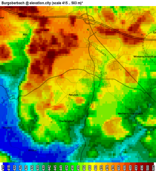 Burgoberbach elevation map