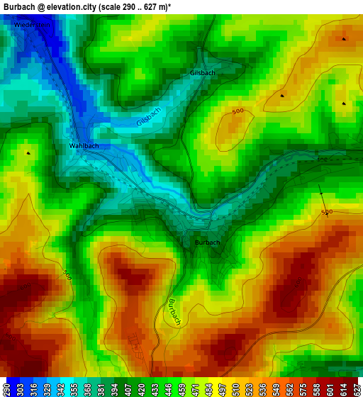 Burbach elevation map