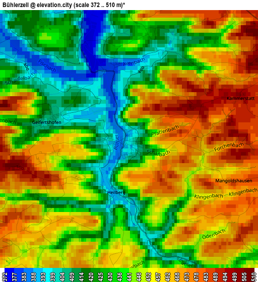 Bühlerzell elevation map