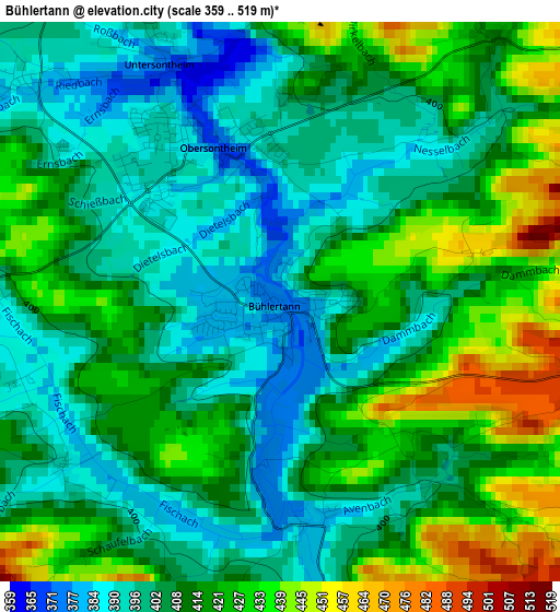 Bühlertann elevation map