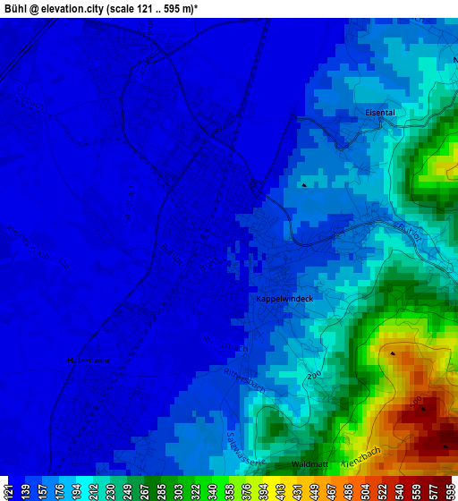 Bühl elevation map