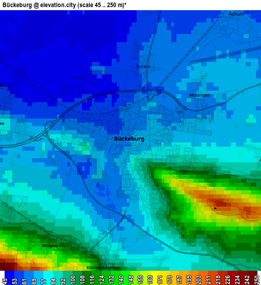 Bückeburg elevation map