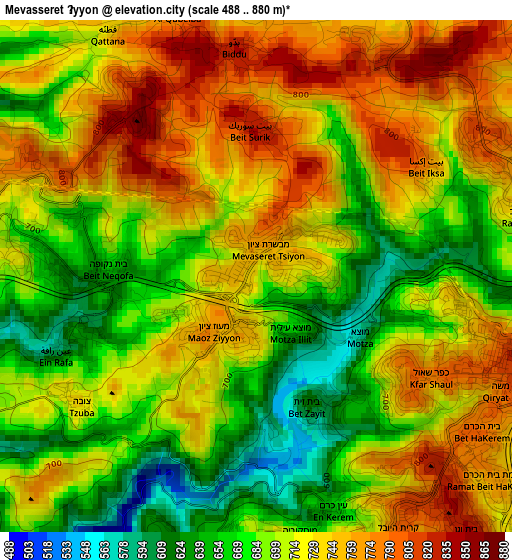 Mevasseret Ẕiyyon elevation map