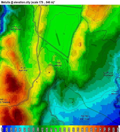 Metulla elevation map