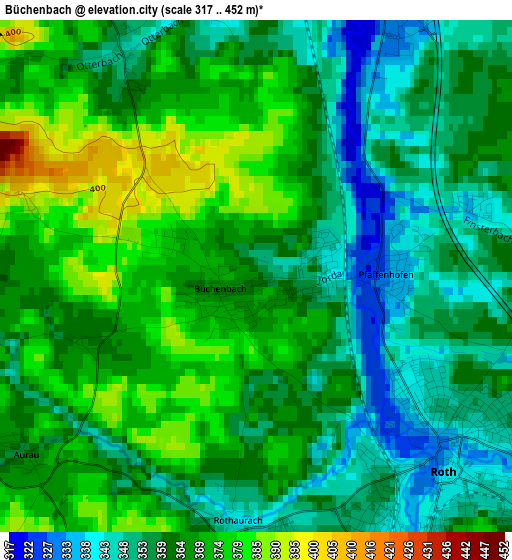 Büchenbach elevation map