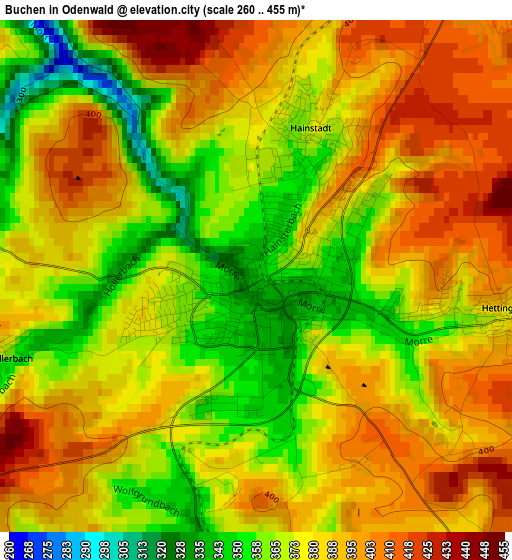 Buchen in Odenwald elevation map